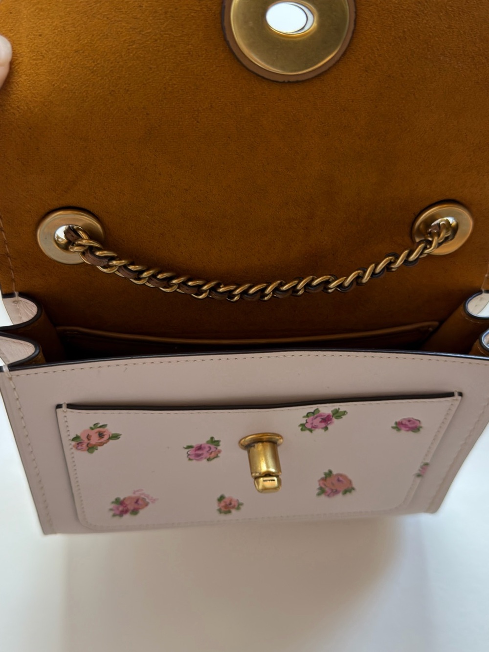 Coach White Floral Turnlock Crossbody Bag with Gold Chain - Picture 4 of 8